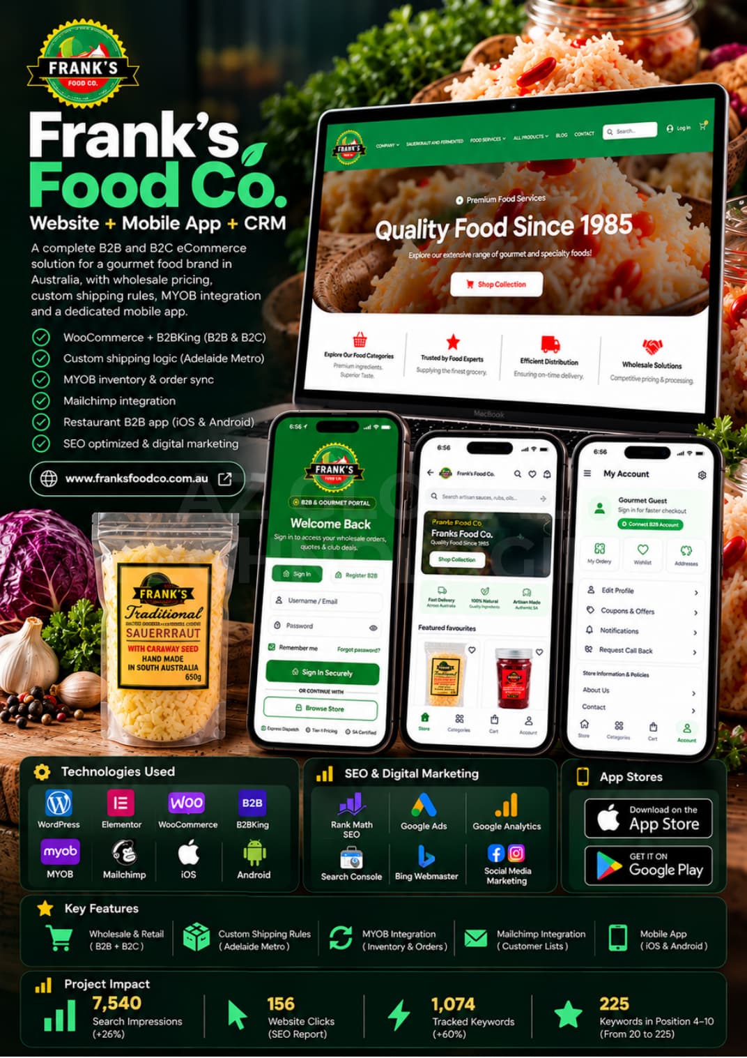 Frank’s Food Co. website and product showcase