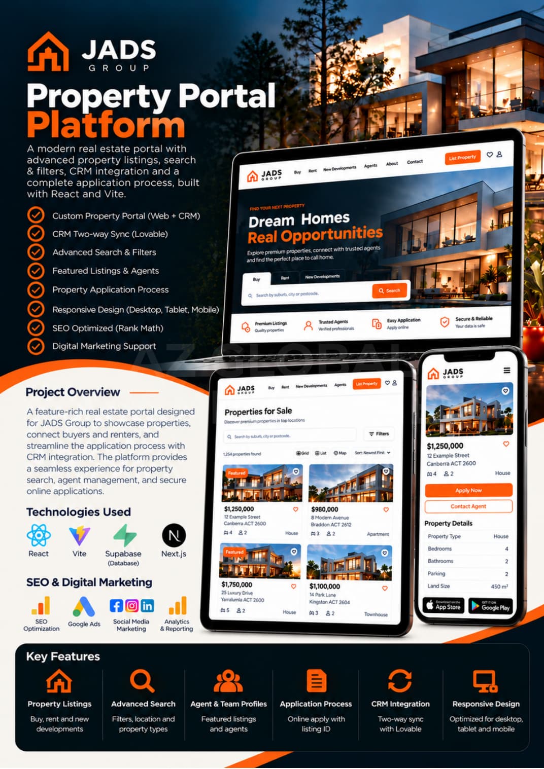 JADS Group Property Portal website and product showcase