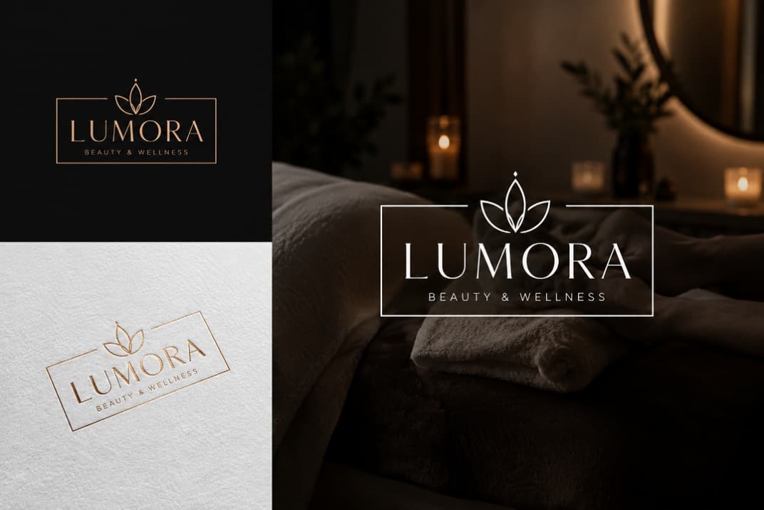 Lumora Beauty & Wellness brand identity and applications